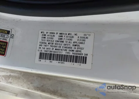 2013 Honda Accord Ex-L V-6 z USA, uszkodzony, nr VIN 1HGCT2B81DA007317